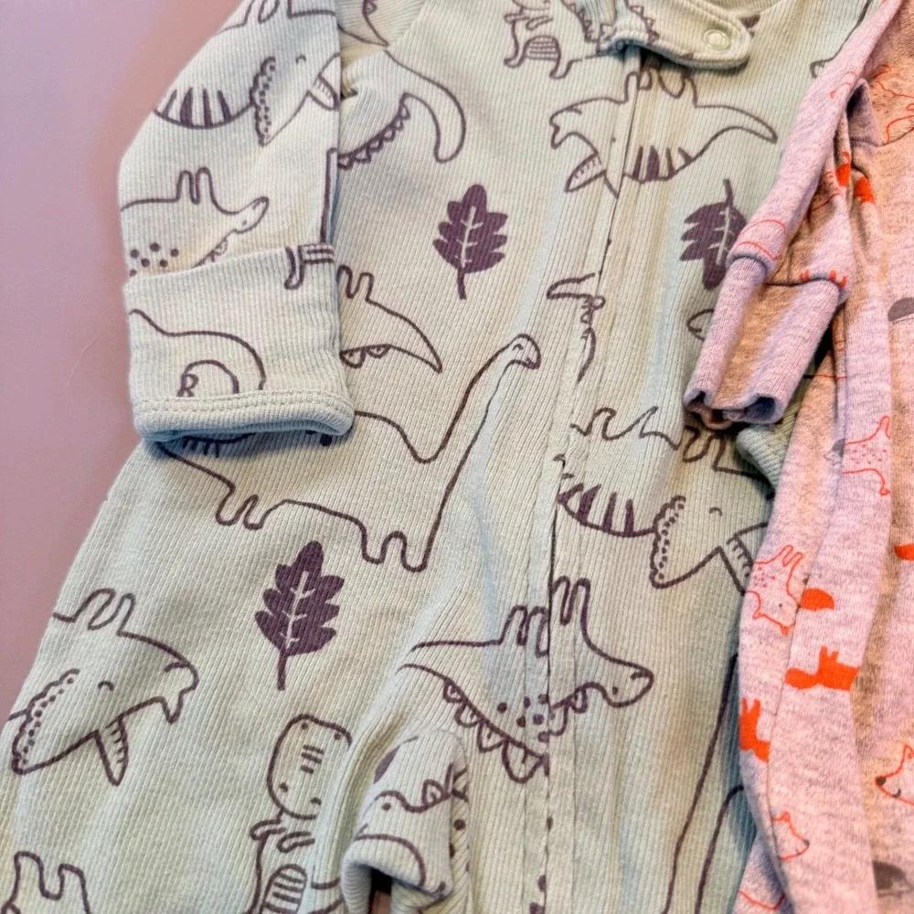 Carter's Newborn Baby Boy Footie Pajamas Set of 2 Dinosaur‎ Fox Mint Gray NB